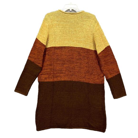 Fortune Ivy Womens Open Cardigan Size Large Artsy Boho Color Block Brown Sweater - Picture 3 of 11